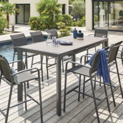 Table Haute Extensible De Jardin Évasion Seigle Effet Bois & Graphite