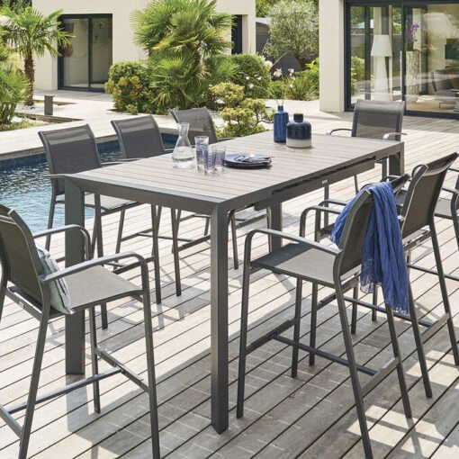 Table Haute Extensible De Jardin Évasion Seigle Effet Bois & Graphite