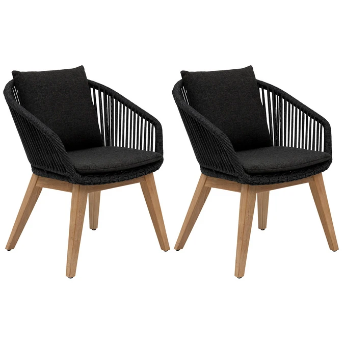 Lot De 2 Fauteuils De Jardin Batam Anthracite & Teck 1 Lot De 2 Fauteuils De Jardin Batam Anthracite & Teck