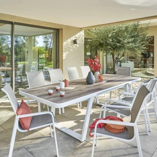 Table De Jardin Extensible Unisson Pécan & Blanc