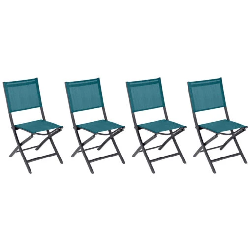 Lot De 4 Chaises De Jardin Pliantes Essentia Bleu Canard & Graphite