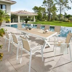 Ensemble Table De Jardin Emperia Acacia + 8 Fauteuils Axant
