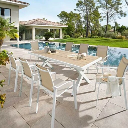 Ensemble Table De Jardin Emperia Acacia + 8 Fauteuils Axant