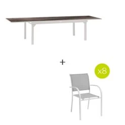 Ensemble Table De Jardin Extensible Piazza Gris Smoke + 8 Fauteuils Piazza